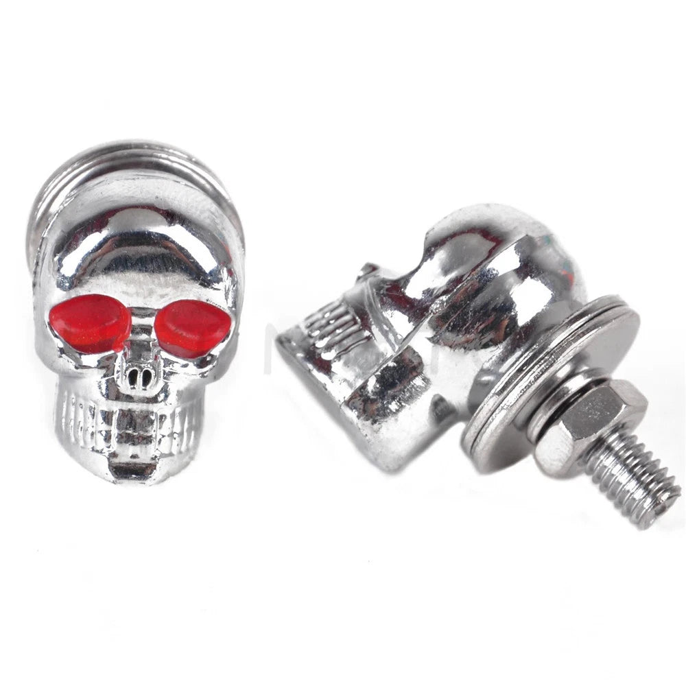 2pcs Chrome Skull License Plate Frame Bolts for Harley