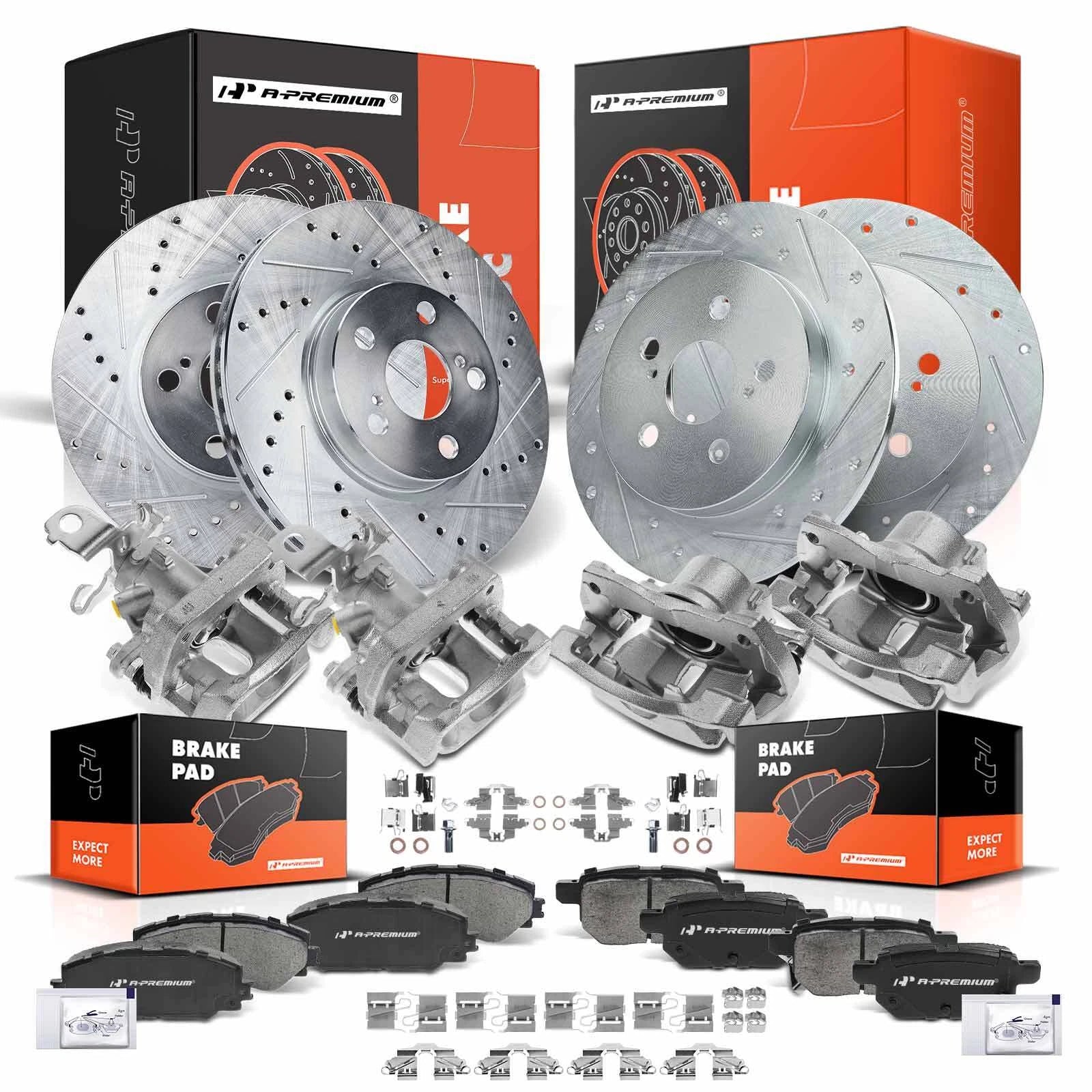 Drilled Brake Rotor & Pad+Caliper for Toyota Corolla (2011-2013)