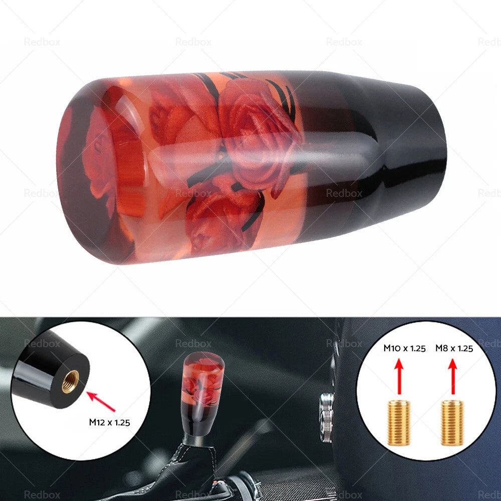 Clear Red Real Flowers Manual Gear Shift Knob for Universal Vehicles (10CM)
