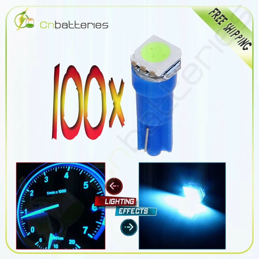 100X T5 Wedge 5050 SMD Ice Blue LED Lights for Dashboard (1986–1990)