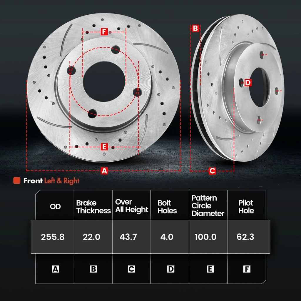 Front Drilled Disc Brake Rotors + Pads for Hyundai Accent Kia Rio (2012–2017)