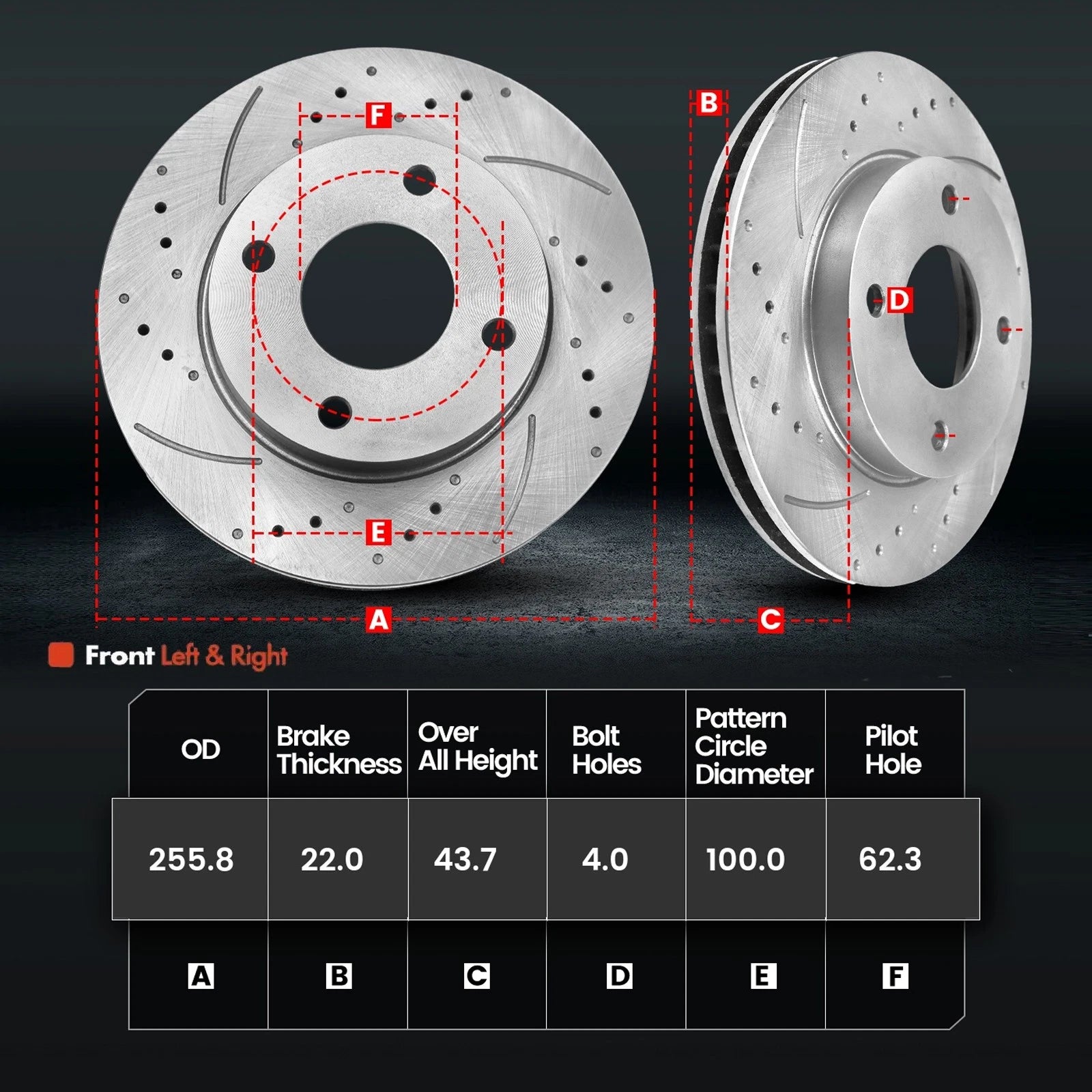 Front Drilled Disc Brake Rotors + Pads for Hyundai Accent Kia Rio (2012–2017)