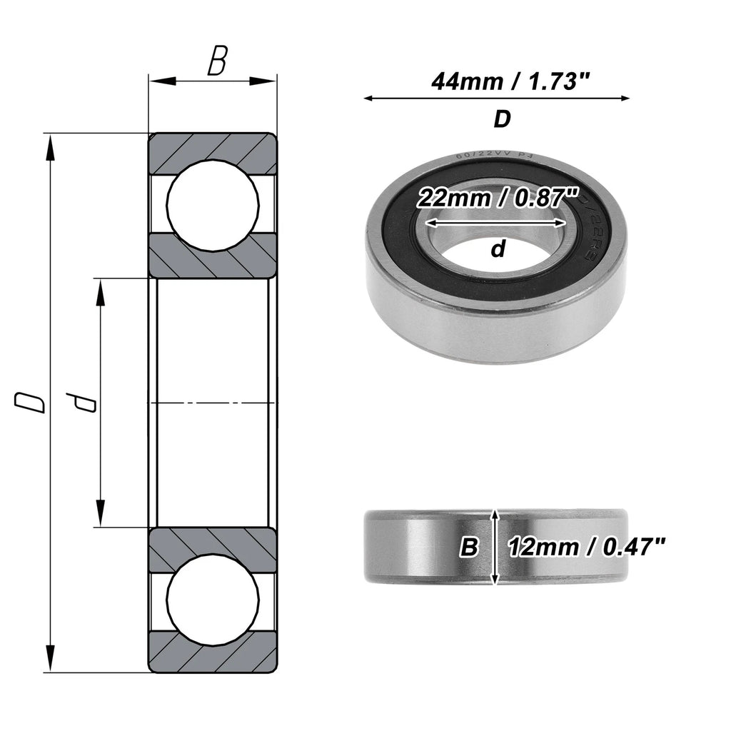Deep Groove Ball Bearing 22x44x12mm for Various Models (1 Pcs)