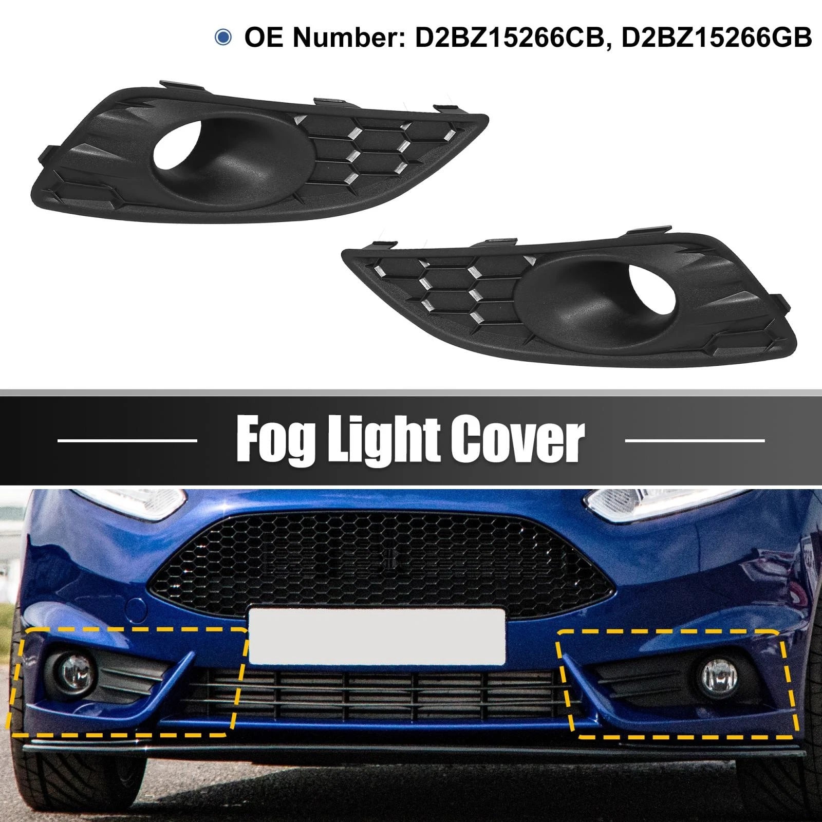 1 Pair Fog Light Grille Cover Trim for Ford Fiesta (2014–2016) D2BZ15266CB