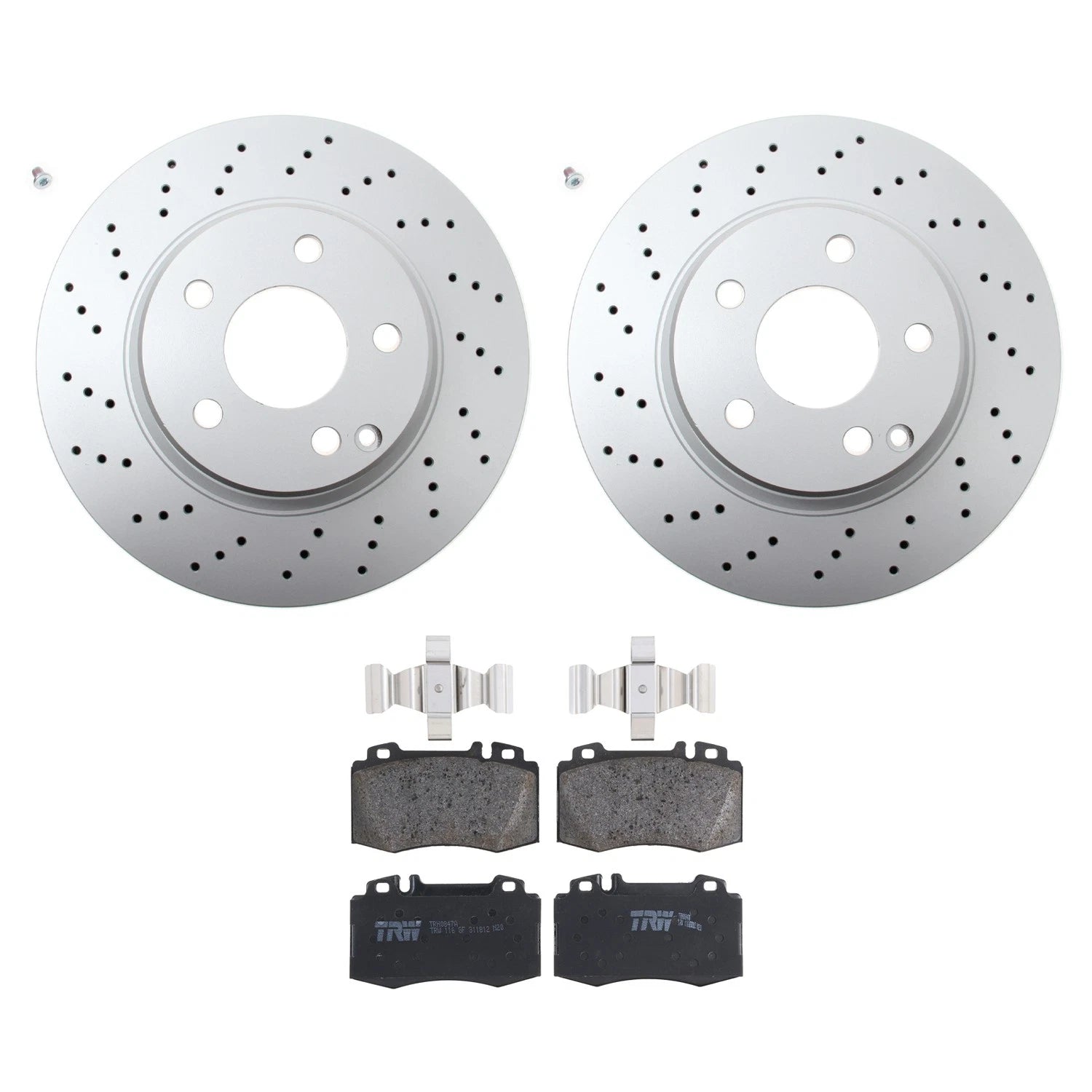 Hella Front Rotors & TRW Pro Low-Met Disc Brake Pads Kit for Mercedes C215 CL500 W220 S500 (2000–2006)
