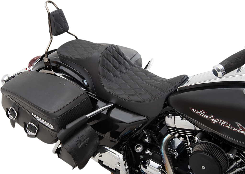 Predator III 2-Up Seat for Harley-Davidson (2000–2023) - Double Diamond, Black Thread