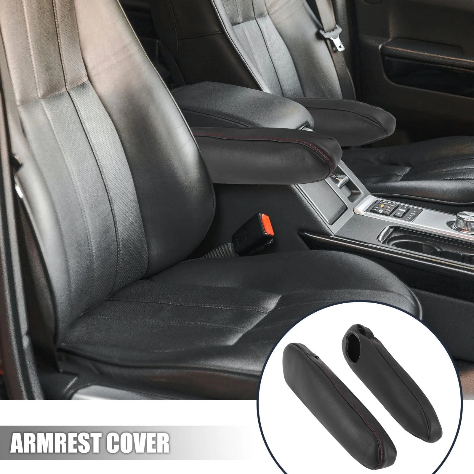 Pair Front Seat Armrest Covers for Toyota Sienna (2011–2018) - Black/Red Line