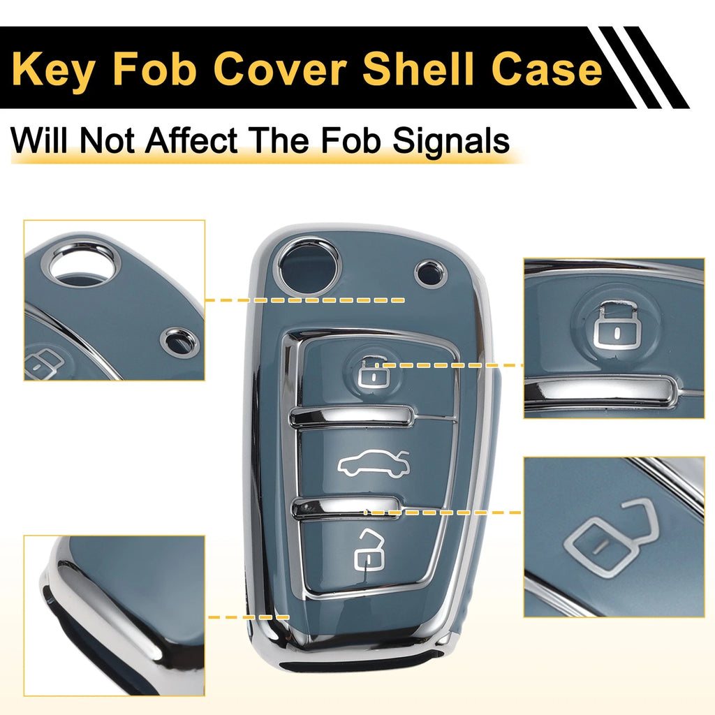 TPU Car Key Case for Audi A1 (2010–2023) - Slate Blue Silver Tone Edge