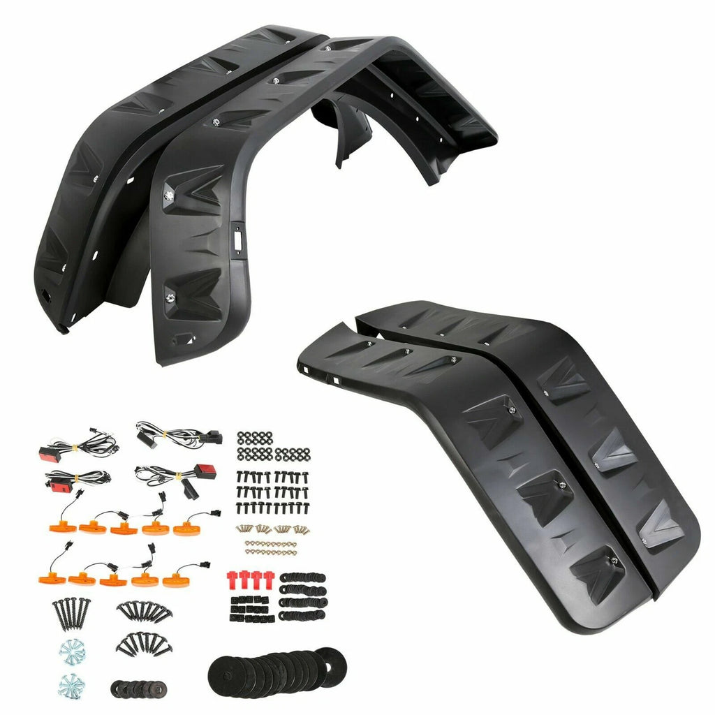 Pocket Rivet Style Smooth Fender Flares for Jeep Wrangler JK (2007–2018) w/LED