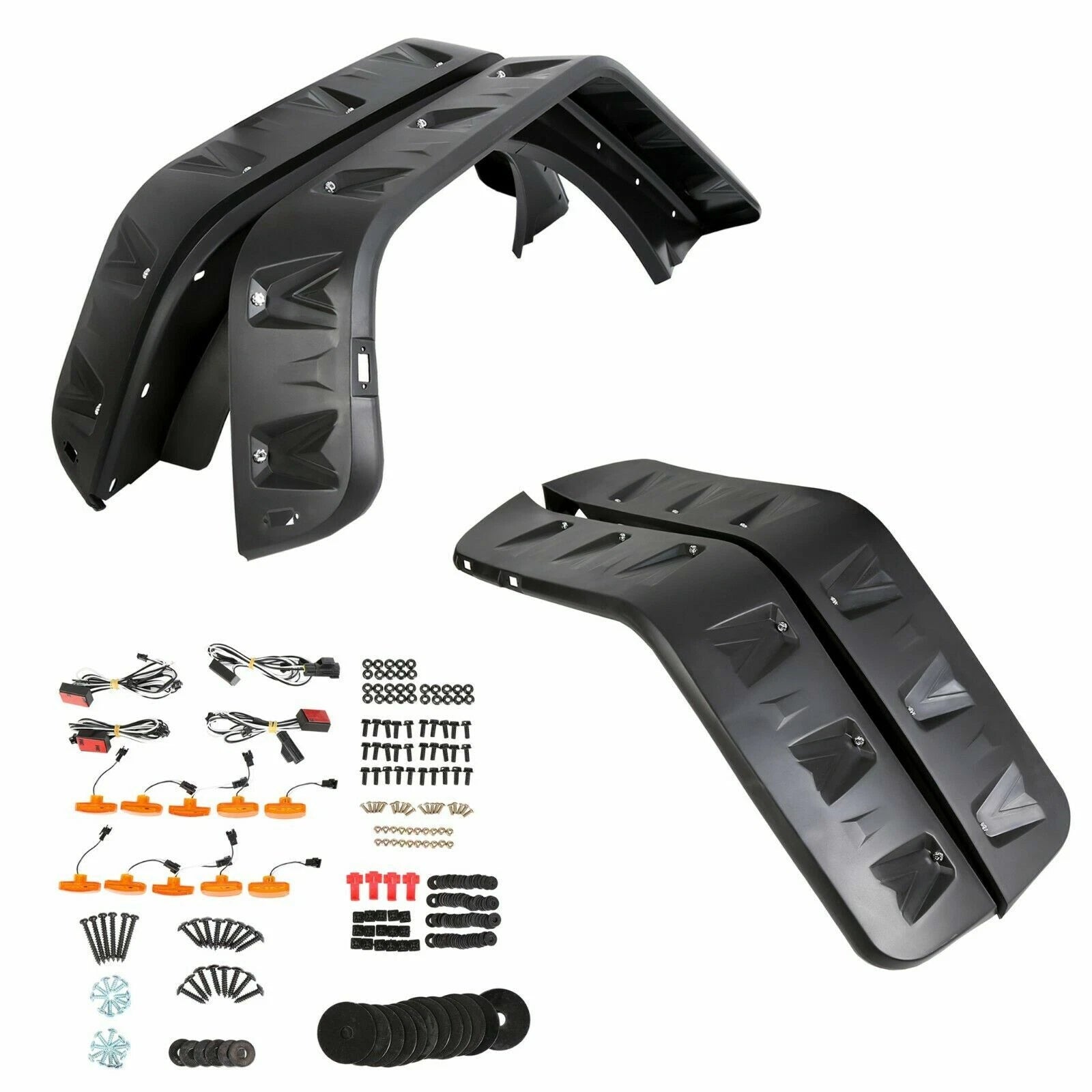 Pocket Rivet Style Smooth Fender Flares for Jeep Wrangler JK (2007–2018) w/LED