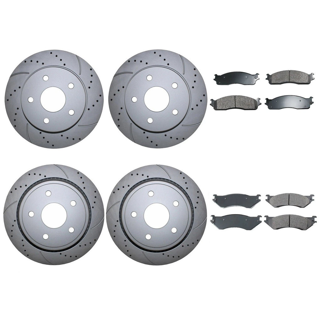 Front Rear Brake Kit for Dodge Ram 1500 (2010–2023) - Akebono ProACT, Drilled Rotors
