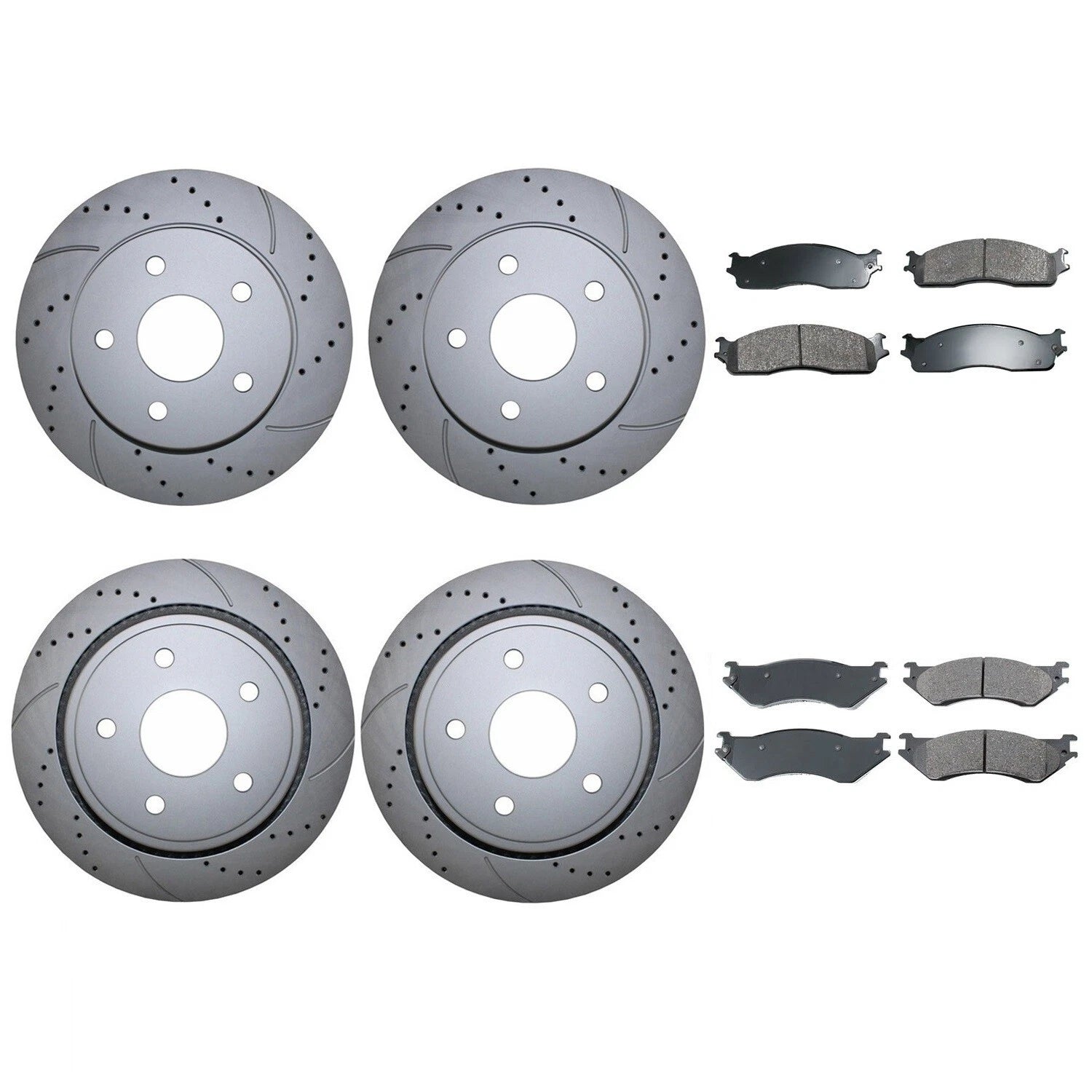 Front Rear Brake Kit for Dodge Ram 1500 (2010–2023) - Akebono ProACT, Drilled Rotors