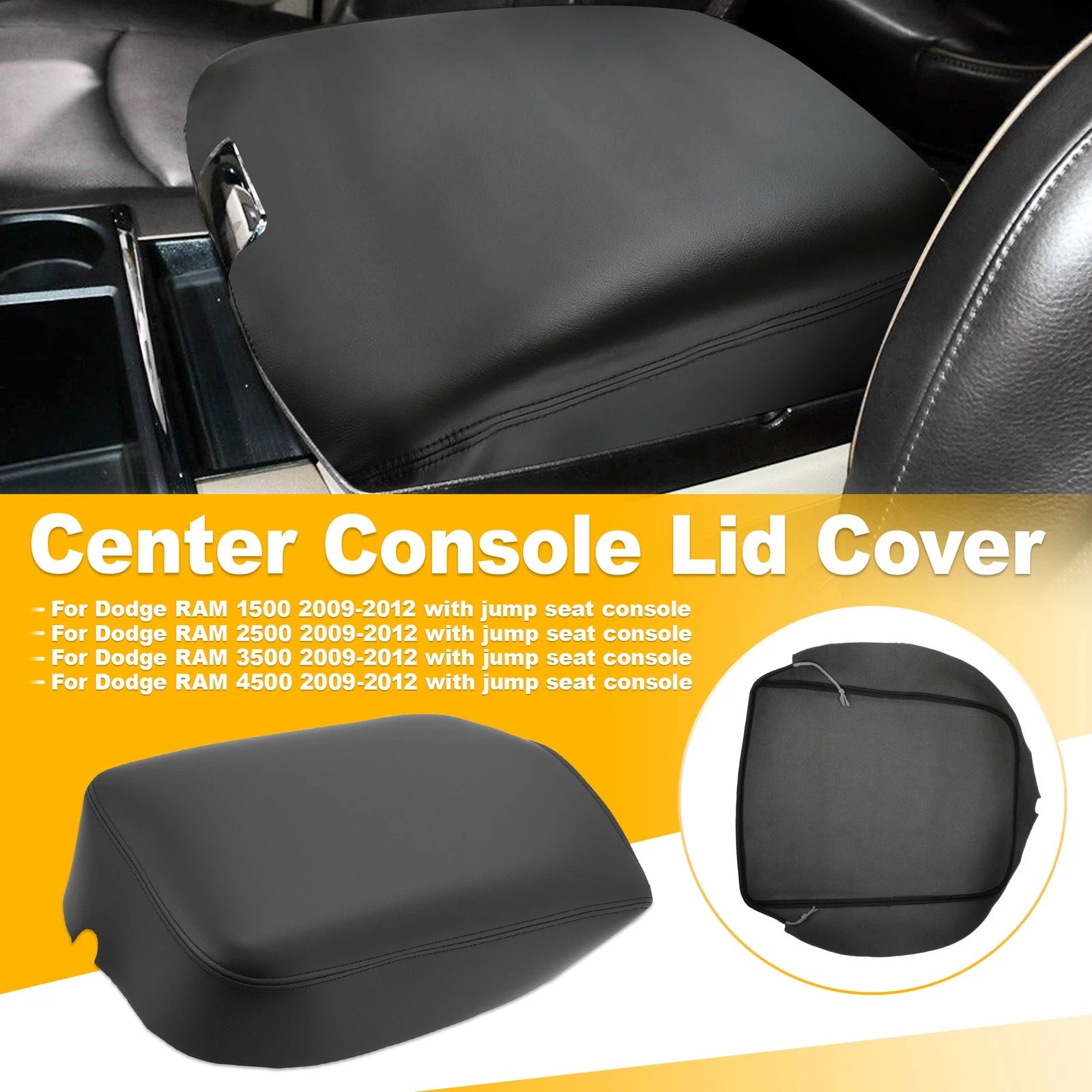 Leather Console Lid Armrest Cover for Dodge Ram 1500 2500 3500 (2009–2012)