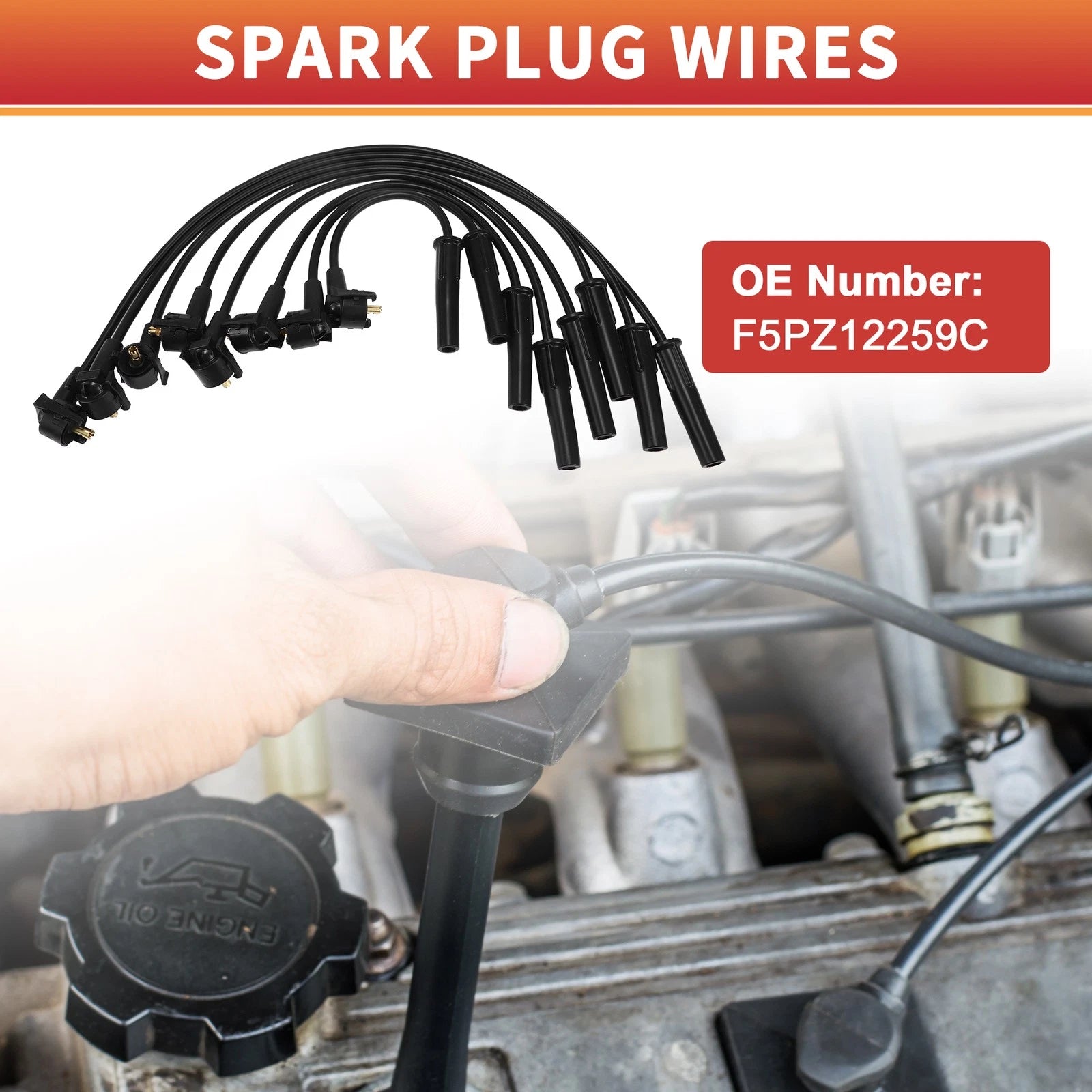 8 Pcs Spark Plug Wire Ignition Coil Cable No.F5PZ12259C for Ford Mustang (1994–2004)
