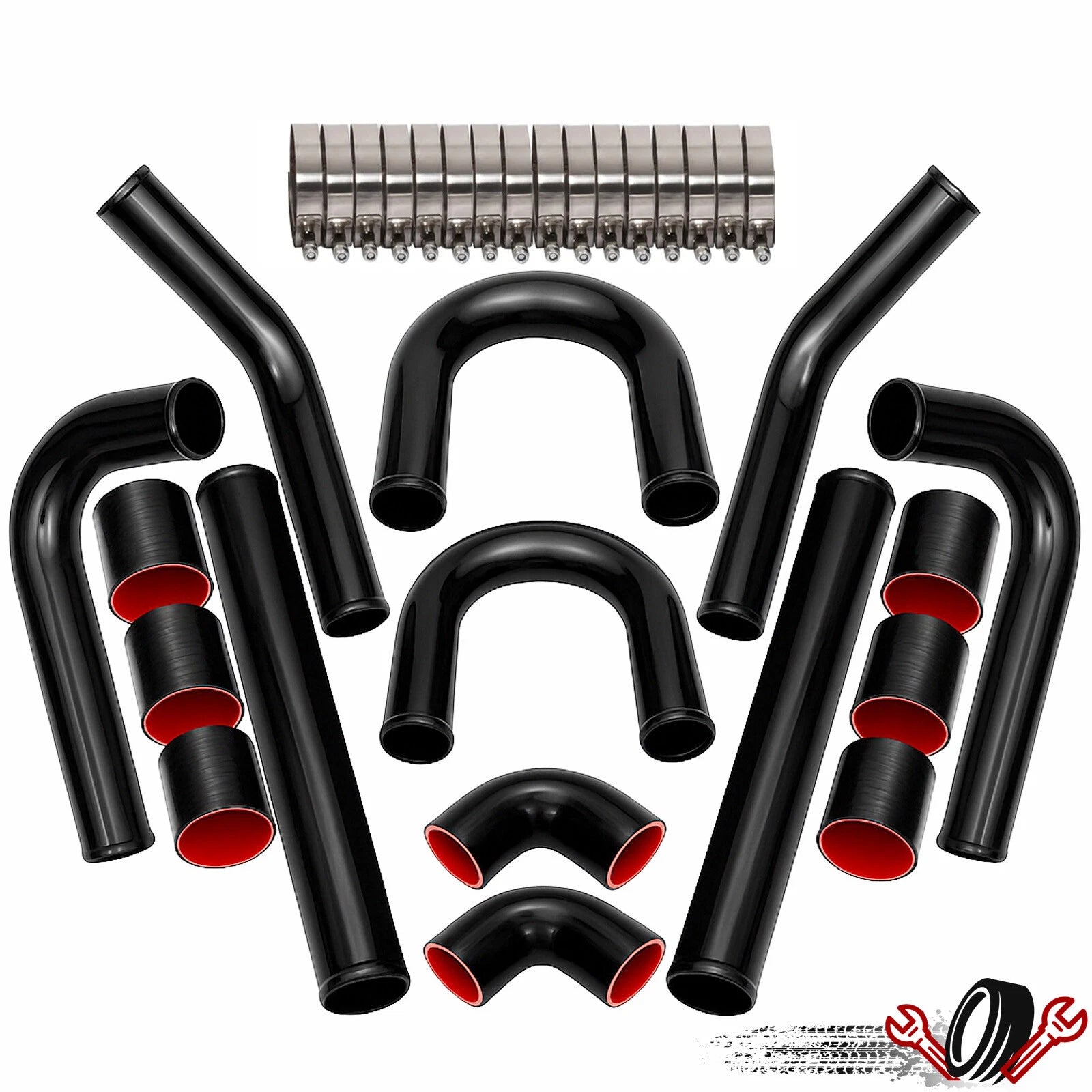2.5" Universal Aluminum Turbo Intercooler Pipe Kit with Hose and Clamp