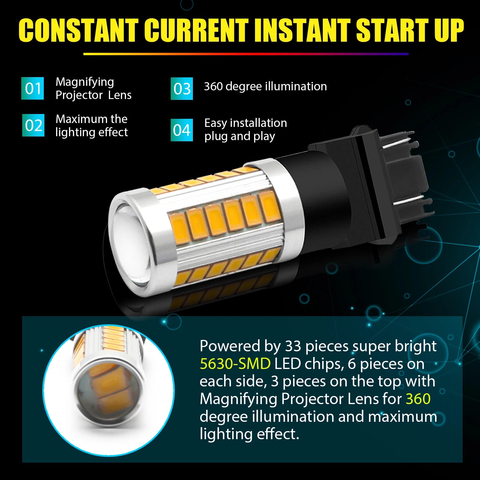 2X Amber 3156 3056 33-SMD LED Bulbs for Mercedes-Benz (2012-2016)