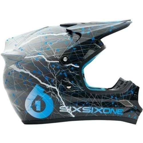 SixSixOne Flight II Static Helmet for ATV MX (Adult XS / Youth XL) Black Cyan