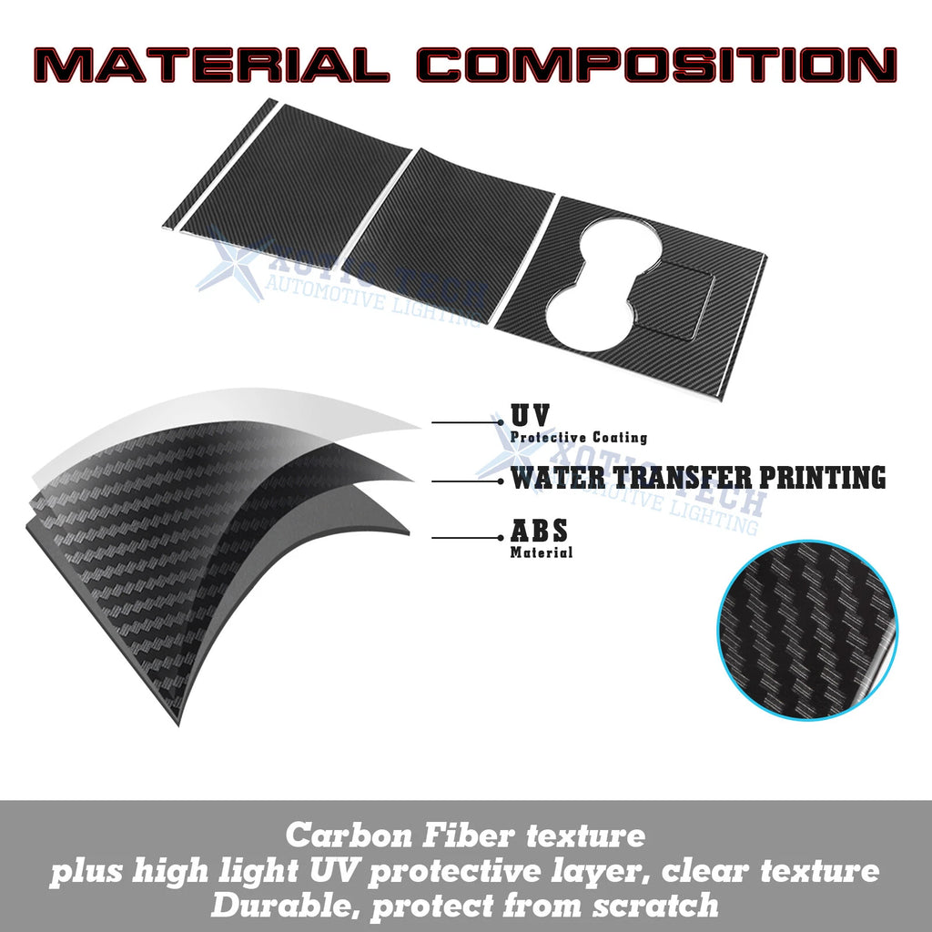 Carbon Fiber Center Console Cup Panel Cover Trim for Tesla Model 3 (2017-2020)