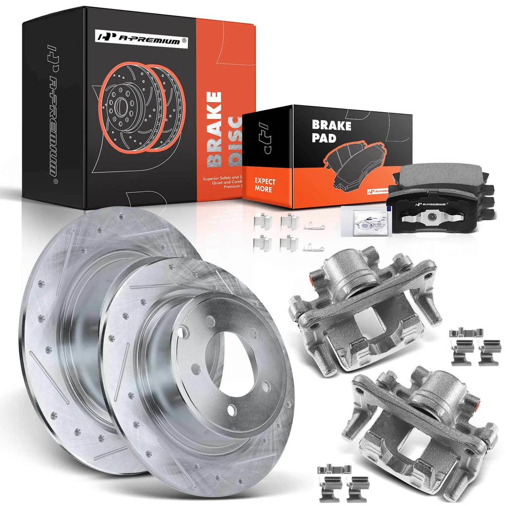 Set of 8 Rear Drilled Brake Rotors, Pads & Calipers for Jeep Compass Patriot