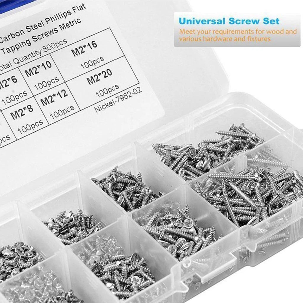 800Pcs Self-tapping Screws Flat Head Lock Nut Stainless Steel Tools