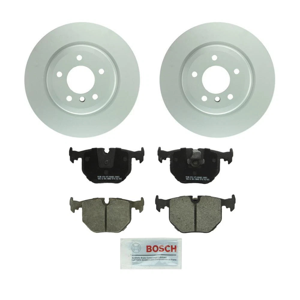 Set of 2 Bosch Rear Vented Rotors & Ceramic Brake Pads for BMW E46 330i (1998–2006)