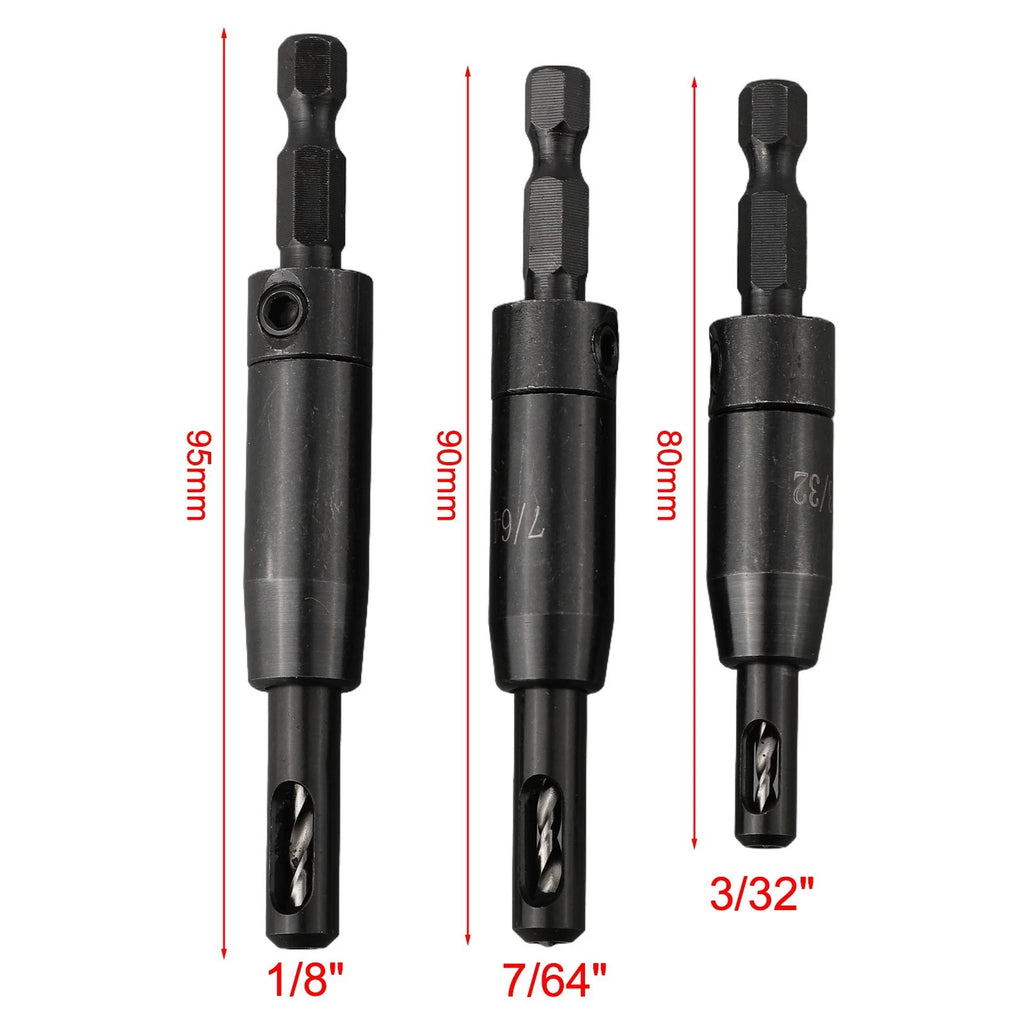 3Pcs Self Centering Hinge Tapper Core Drill Bit Set