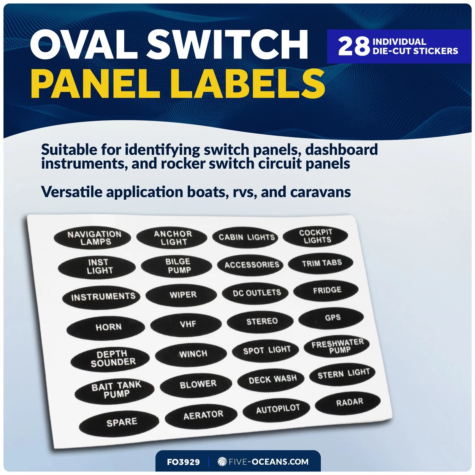 28 Pcs Boat Switch Panel Labels for Five Oceans FO3929