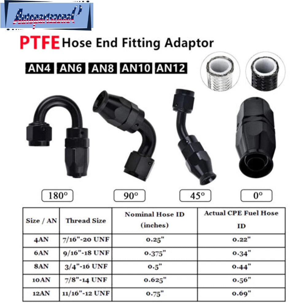 Set of 4 Hose End Fitting Adapters for PTFE Hose Line 4AN 6AN 8AN 10AN 12AN