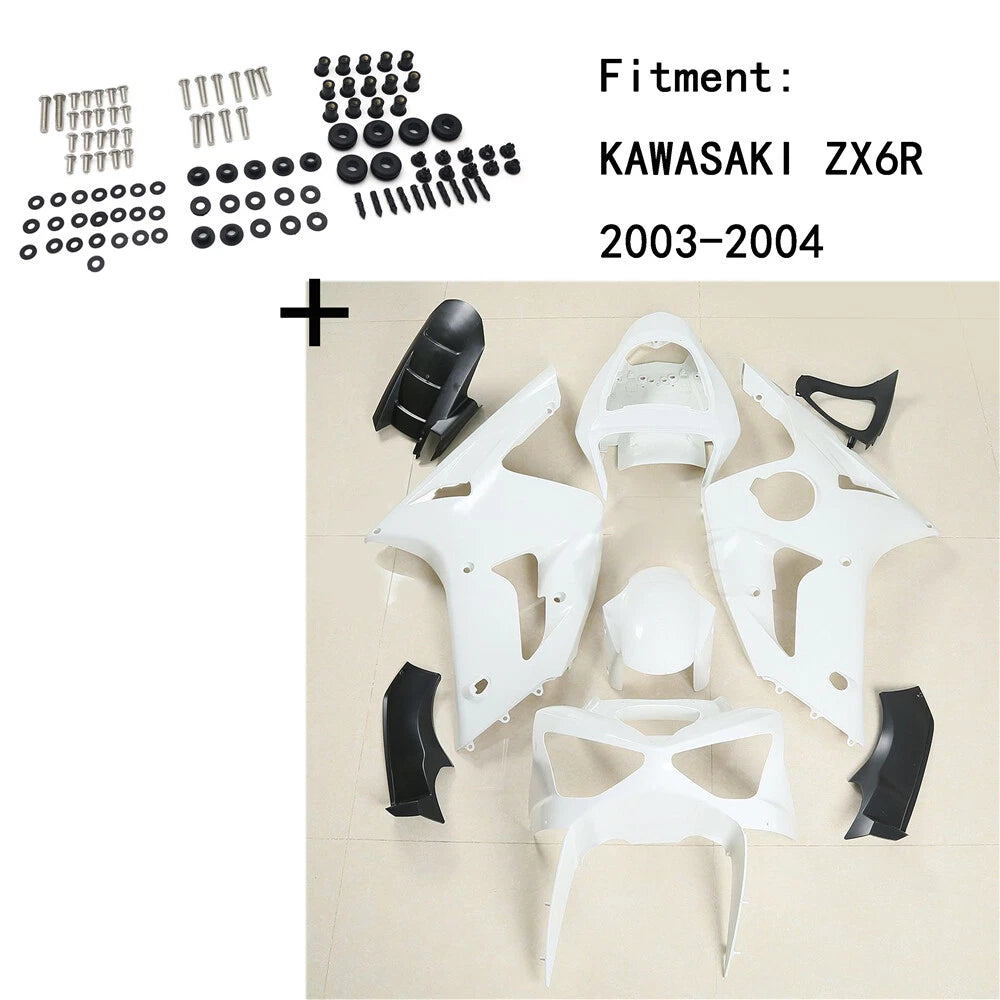 Fairing Kit for Kawasaki ZX6R (2003–2004) - Unpainted ABS, Includes Screws