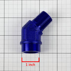 1/2" NPT Male 45 Degree to 1/2" Female Hose Fitting - Blue Aluminum Finish