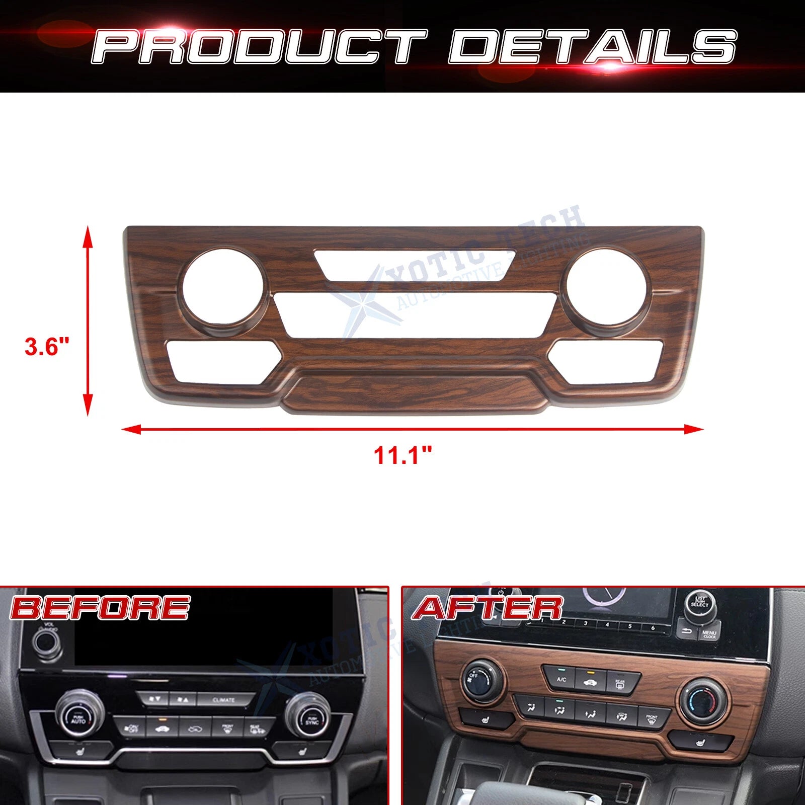 Peach Wood Grain Center Climate Control CD Panel Cover for Honda CR-V (2017-2022)