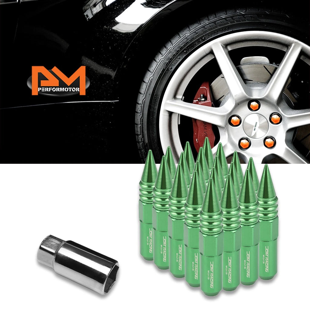 20Pc M12X1.5 Green JDM Conical Wheel Lug Nuts + Spike + Extension 20mm