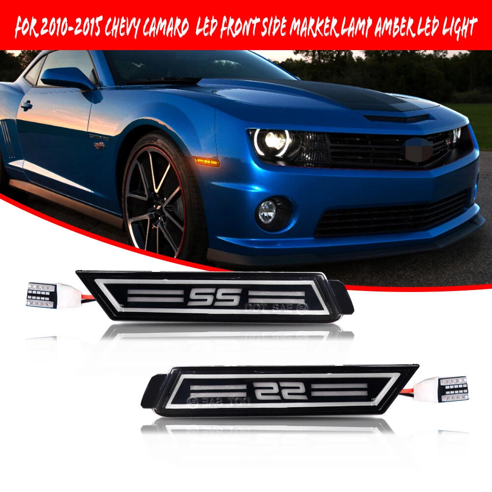 2X LED Front Fender Amber Side Marker Lights for Chevy Camaro (2010–2015)