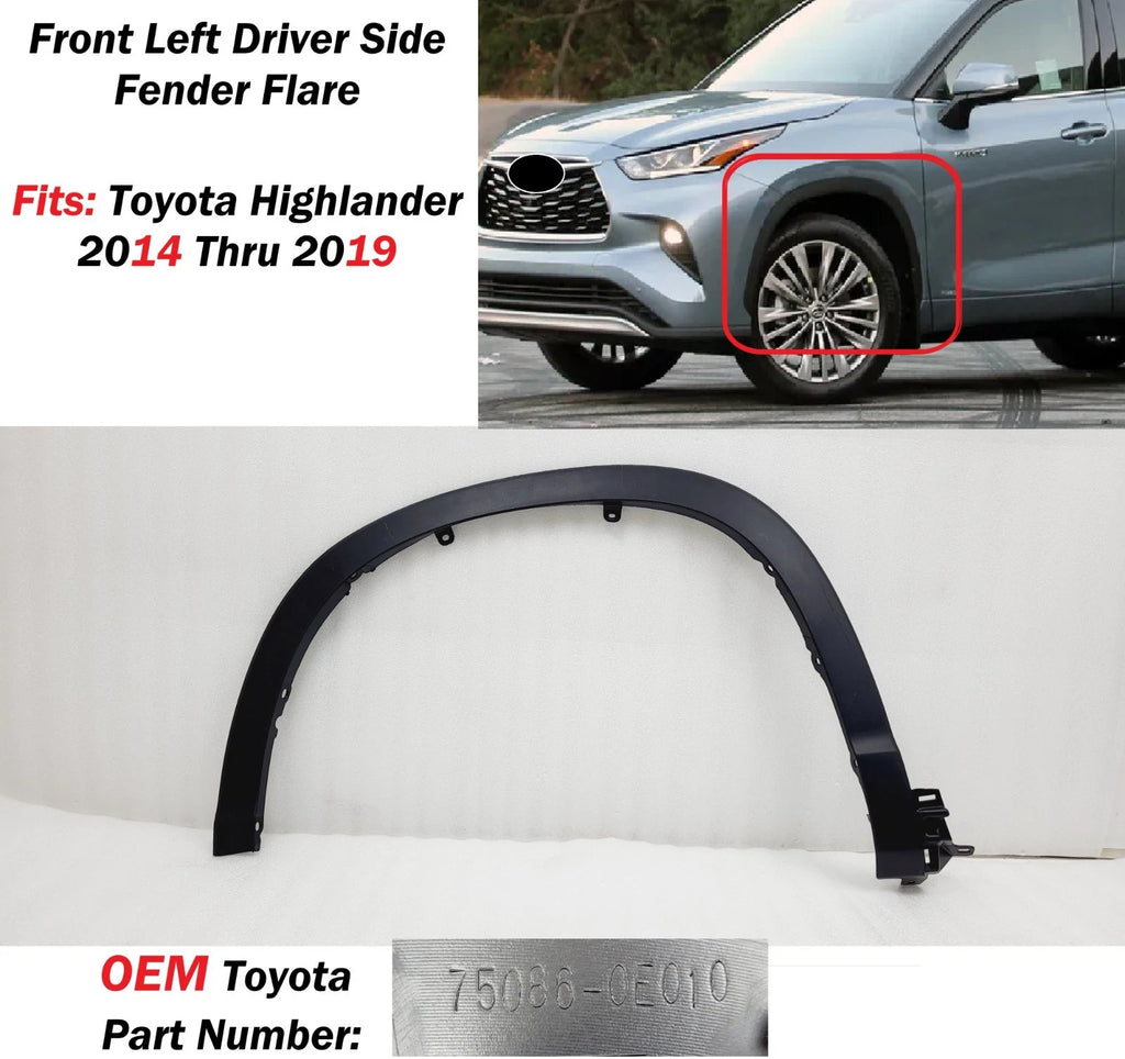 Front Left Fender Flare Molding for Toyota Highlander (2014–2019) 750860E010