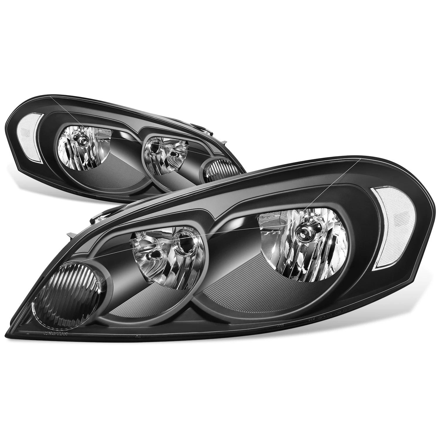 Set of 2 Black Housing Clear Corner Bumper Headlights for Chevy Impala (2006–2016)