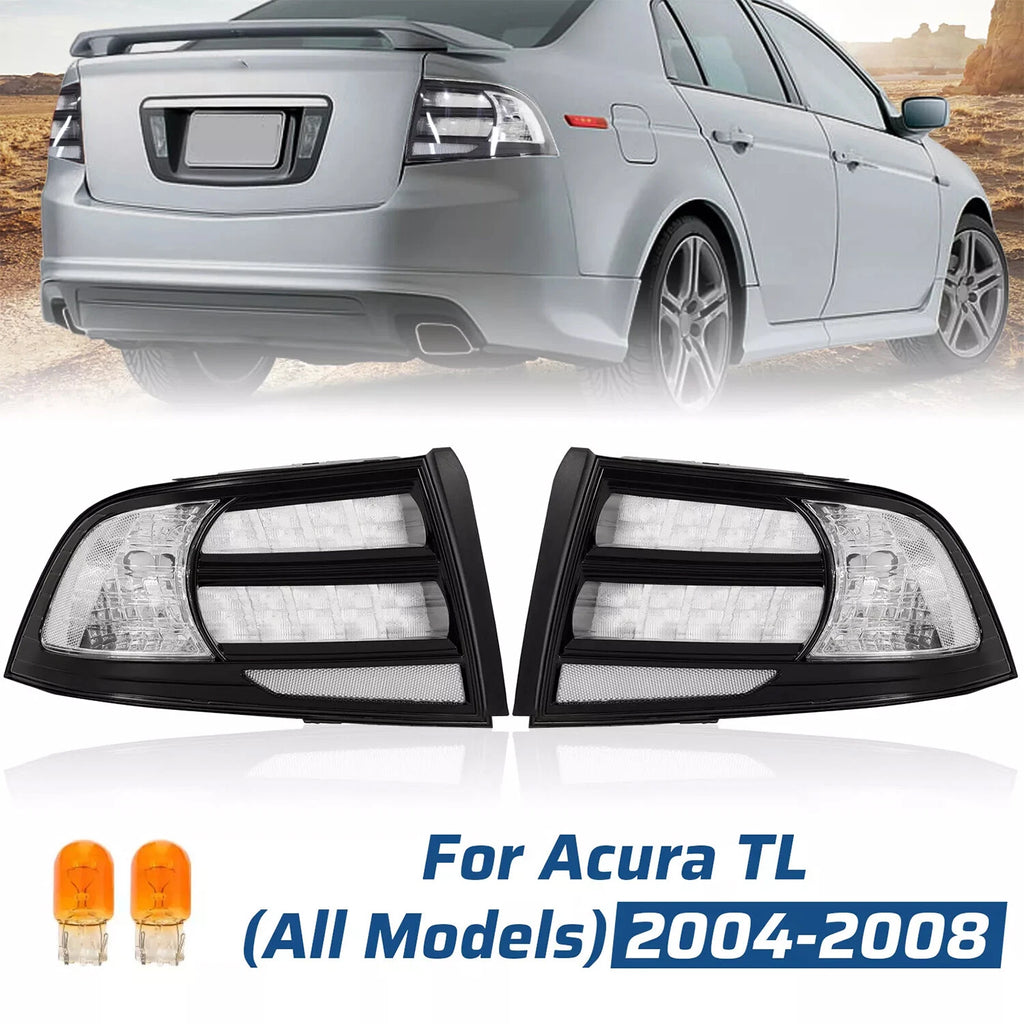 Set of 2 Rear Tail Lights for Acura TL (2004–2008) Black Housing Clear Lens Halogen