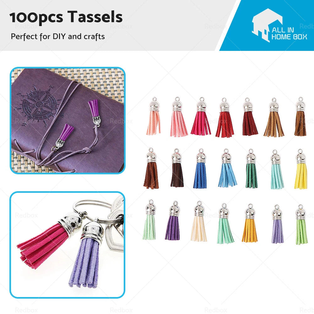 100PCS Leather Tassel Key Chain Rings for Crafts Jewelry Making