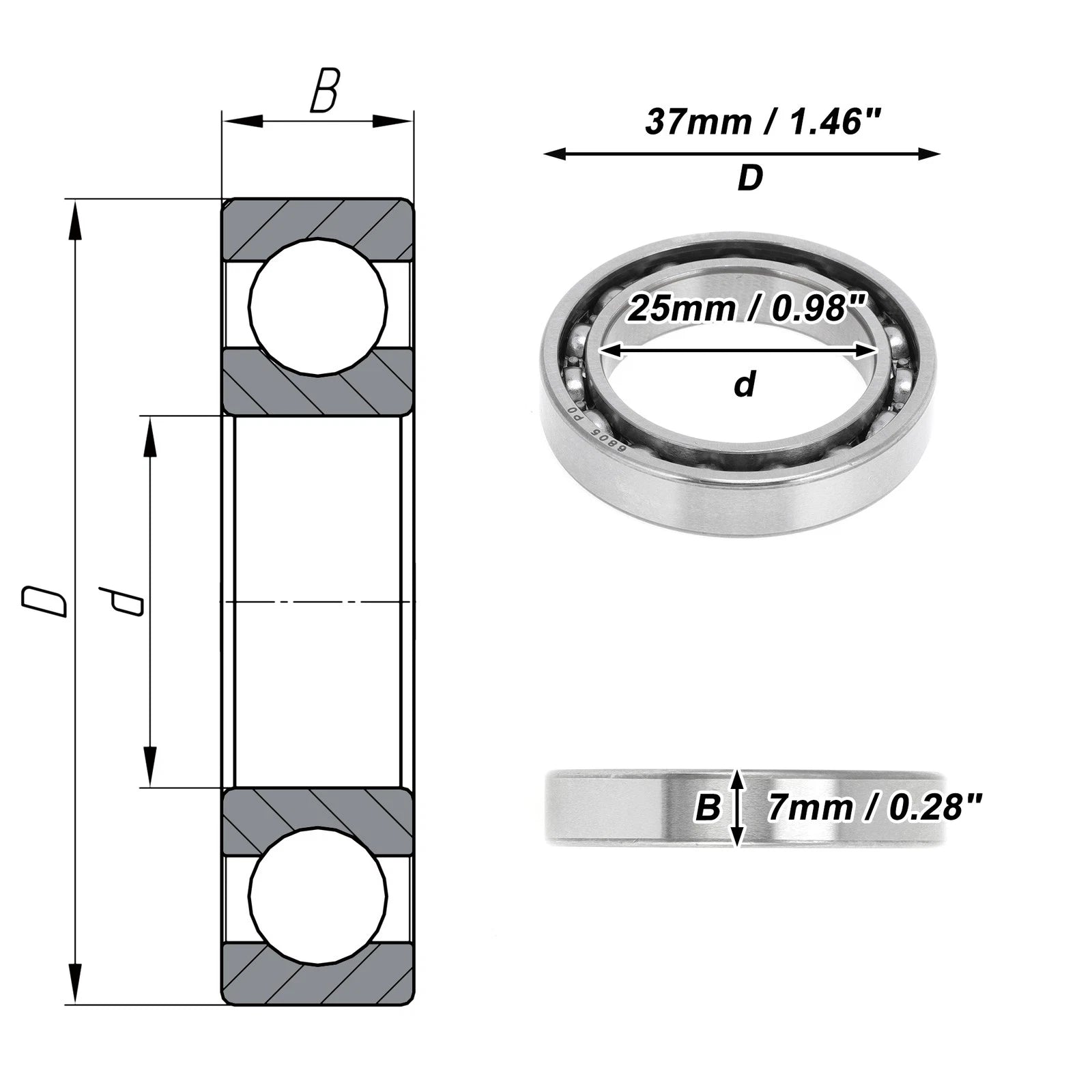 Deep Groove Ball Bearing P0 for Scooter Skateboard Wheel (25x37x7mm)