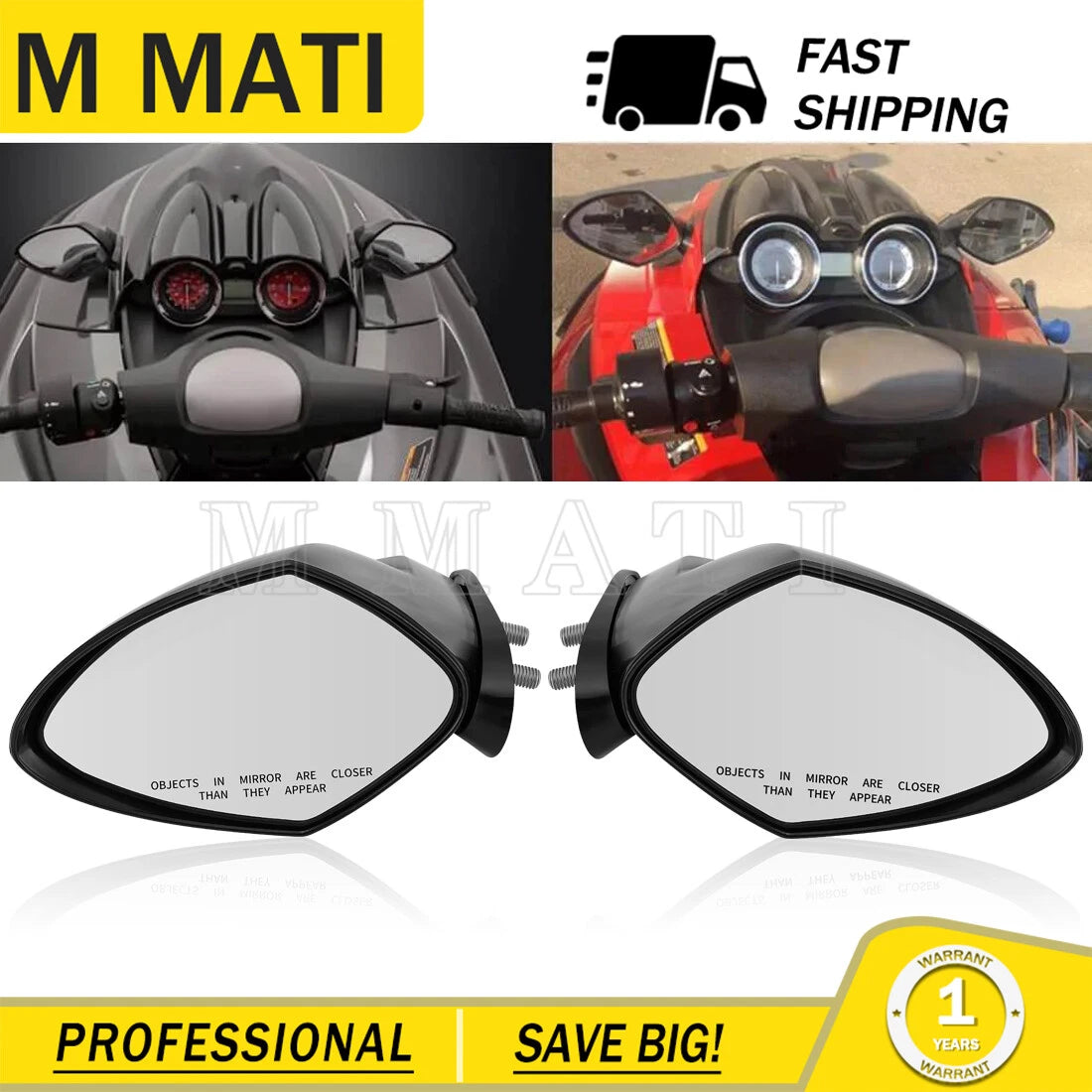 LH RH mirror for Yamaha EX Sport Limited (F3Y-U596B-10-00, F3Y-U596C-10-00)