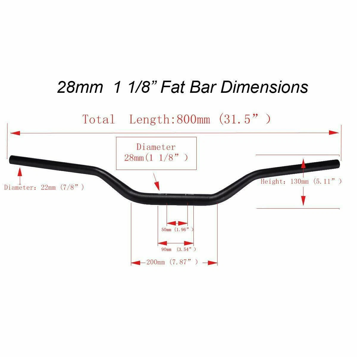 28mm Black Fat Bar Handlebar for MX Motorcycle ATV Quad Bike