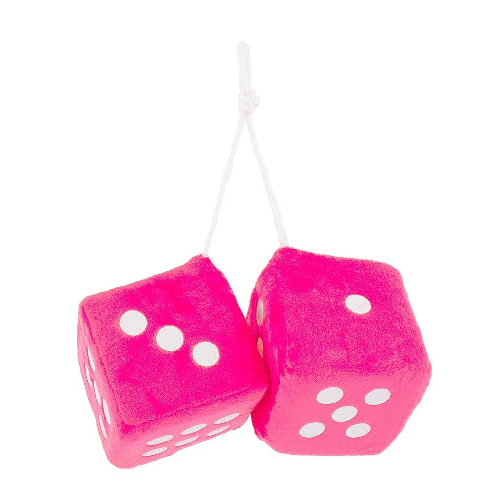 Fuzzy Rearview Mirror Dice for Car Truck Novelty Pink (Universal Fit)
