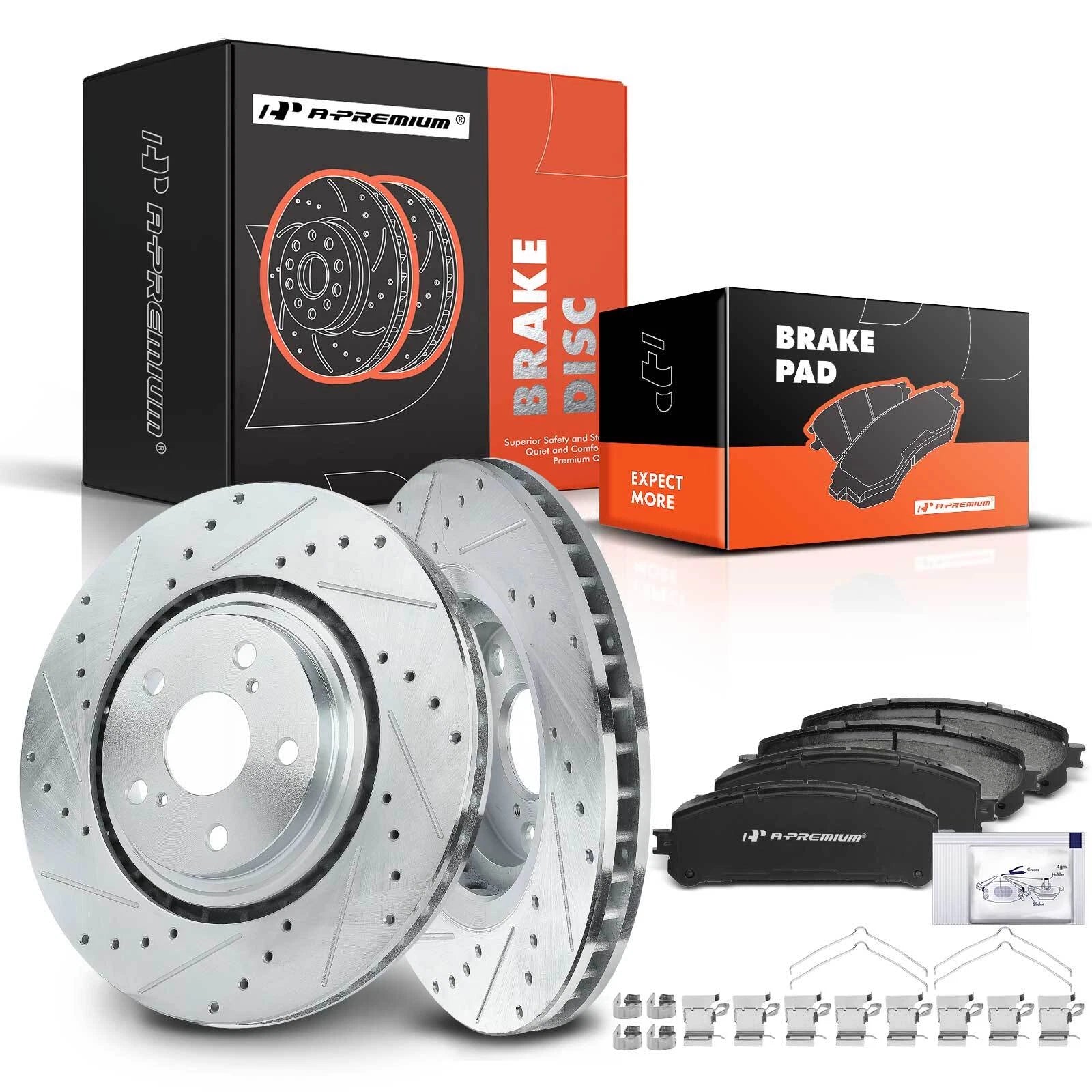 Front Drilled Brake Rotors & Ceramic Pads for Toyota Highlander (2019-2023)