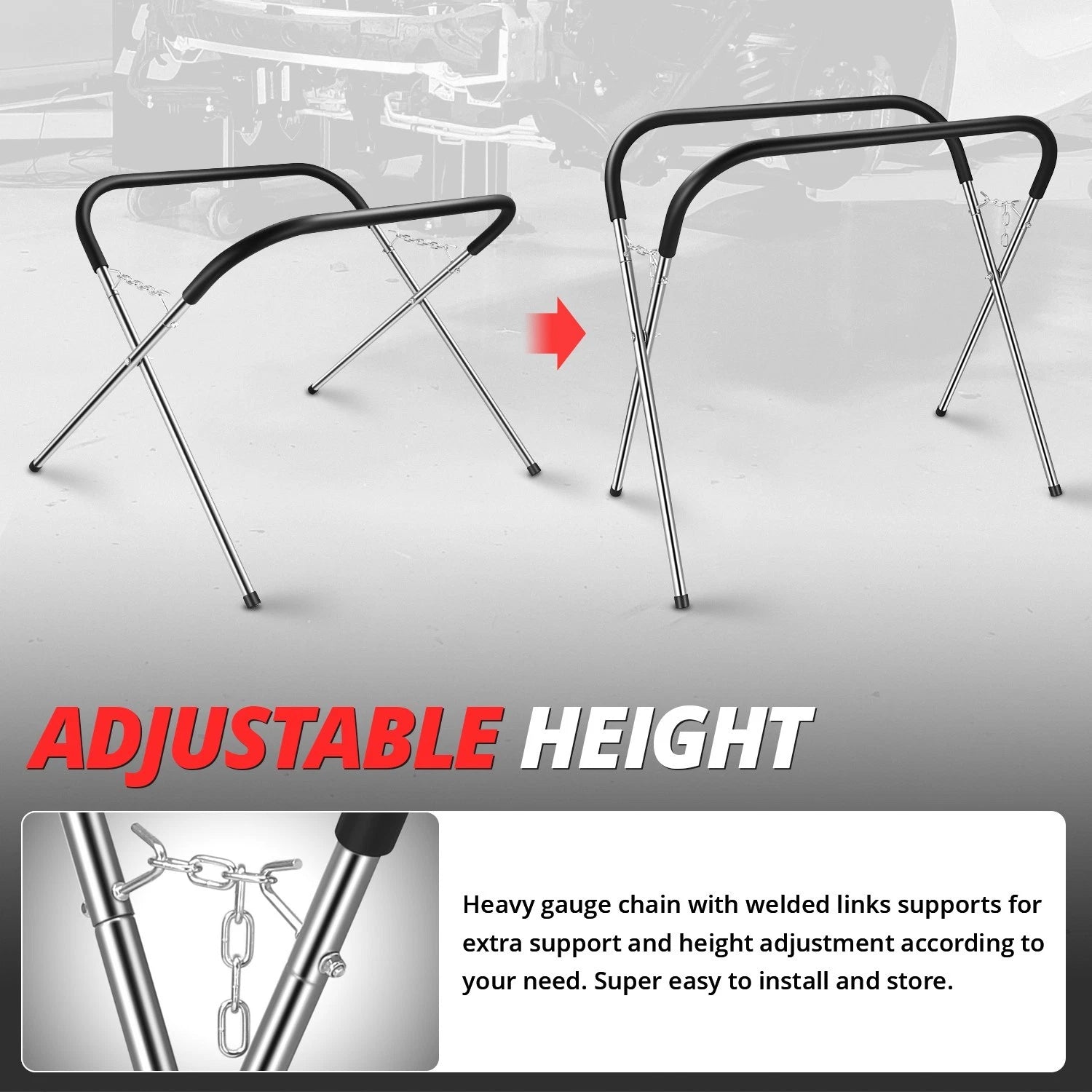 Folding Adjustable Steel Bumper Storage Stand for (220 lbs Load)
