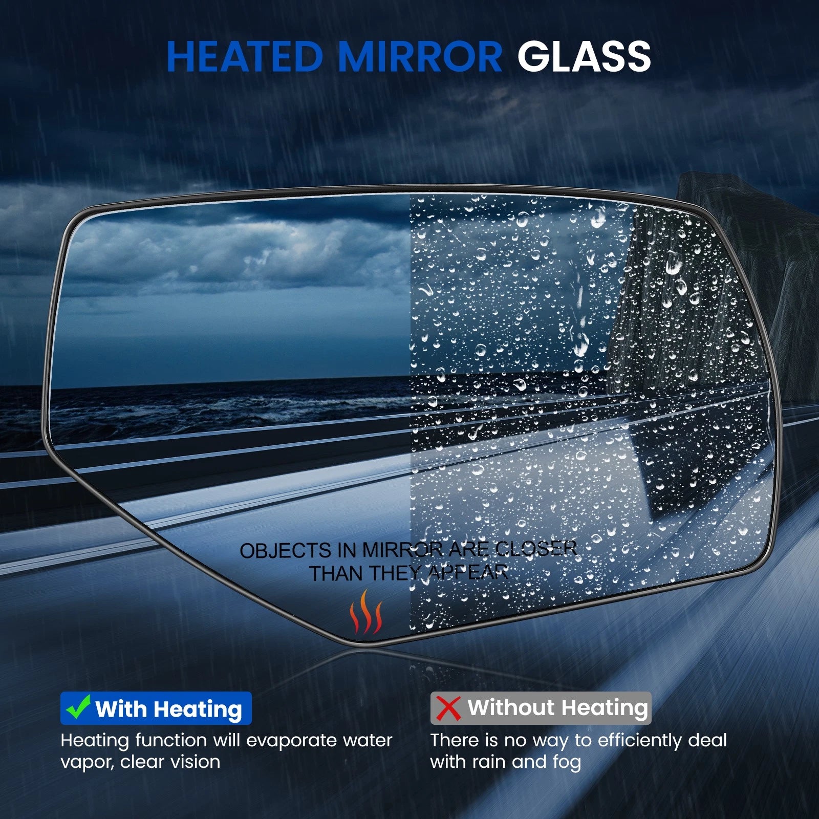 Left Driver Side Heated Mirror Glass for Ford Explorer (2011-2019)