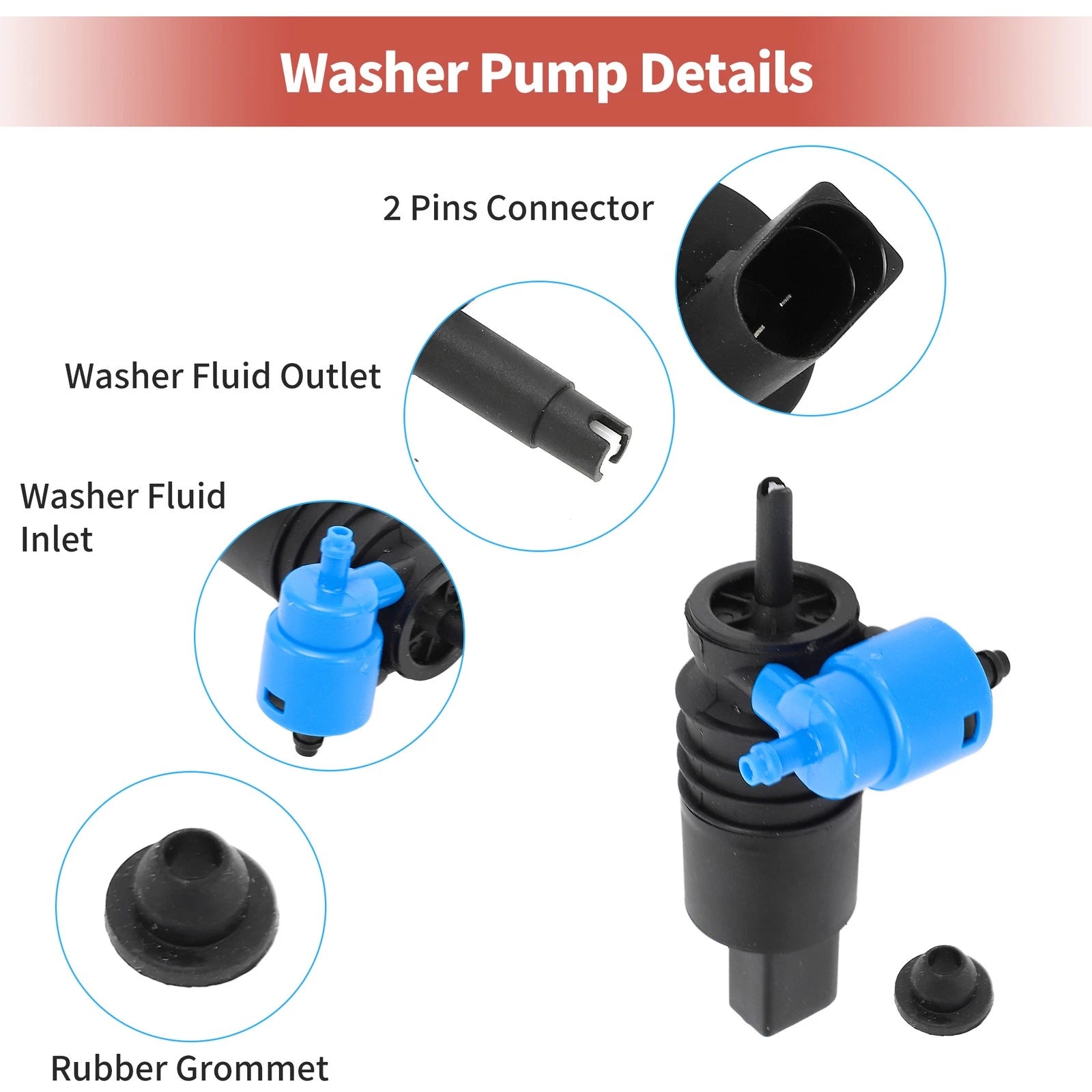 Windshield Washer Pump w/Grommet for Mercedes-Benz E-Class (2003–2009) No.A2108691021