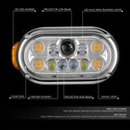 Chrome Amber Halo Ring LED Dual Projector Headlight for Peterbilt 359 (1967–1987)