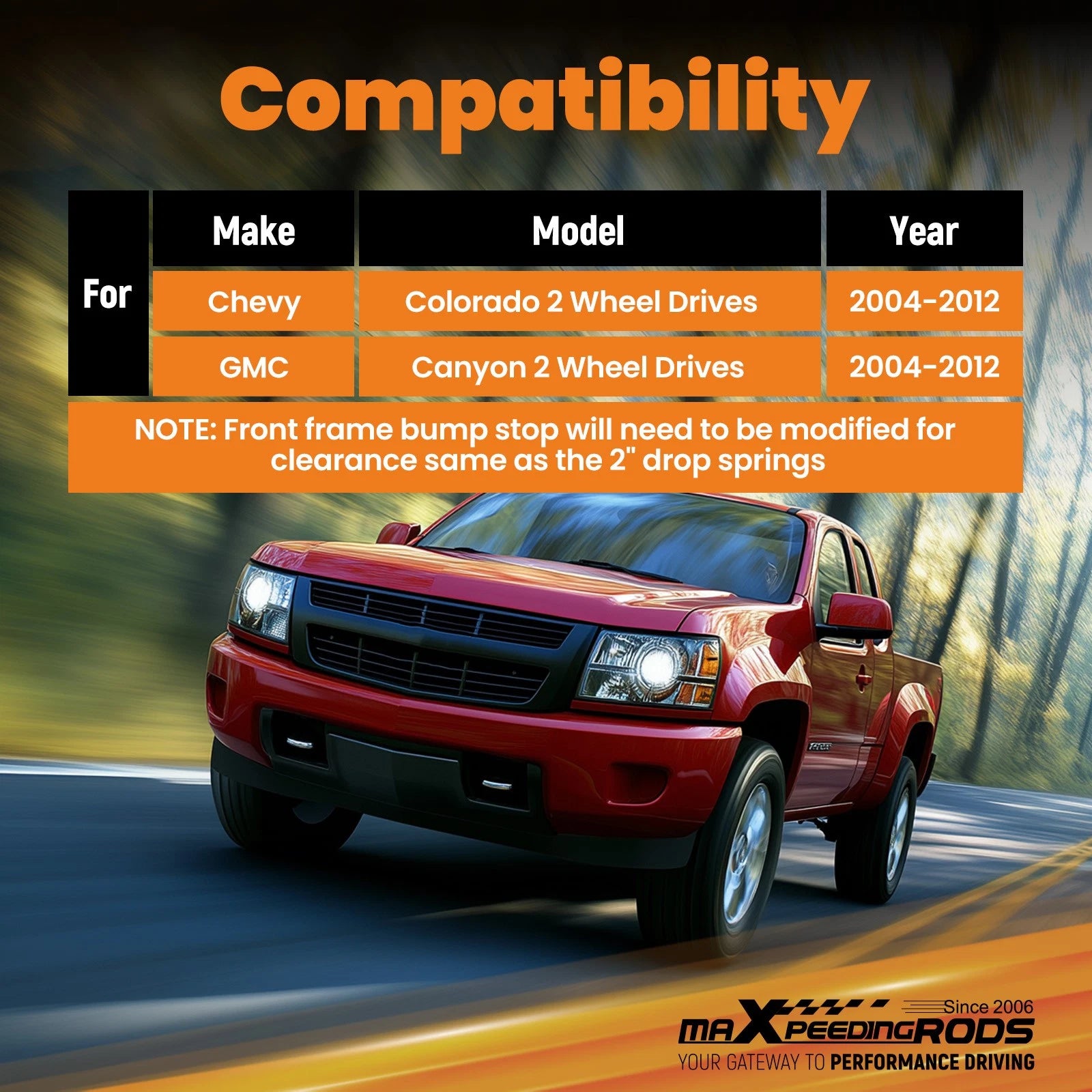 Set of 2 Front Drop Coil Springs for GMC Canyon (2004-2012) 2WD