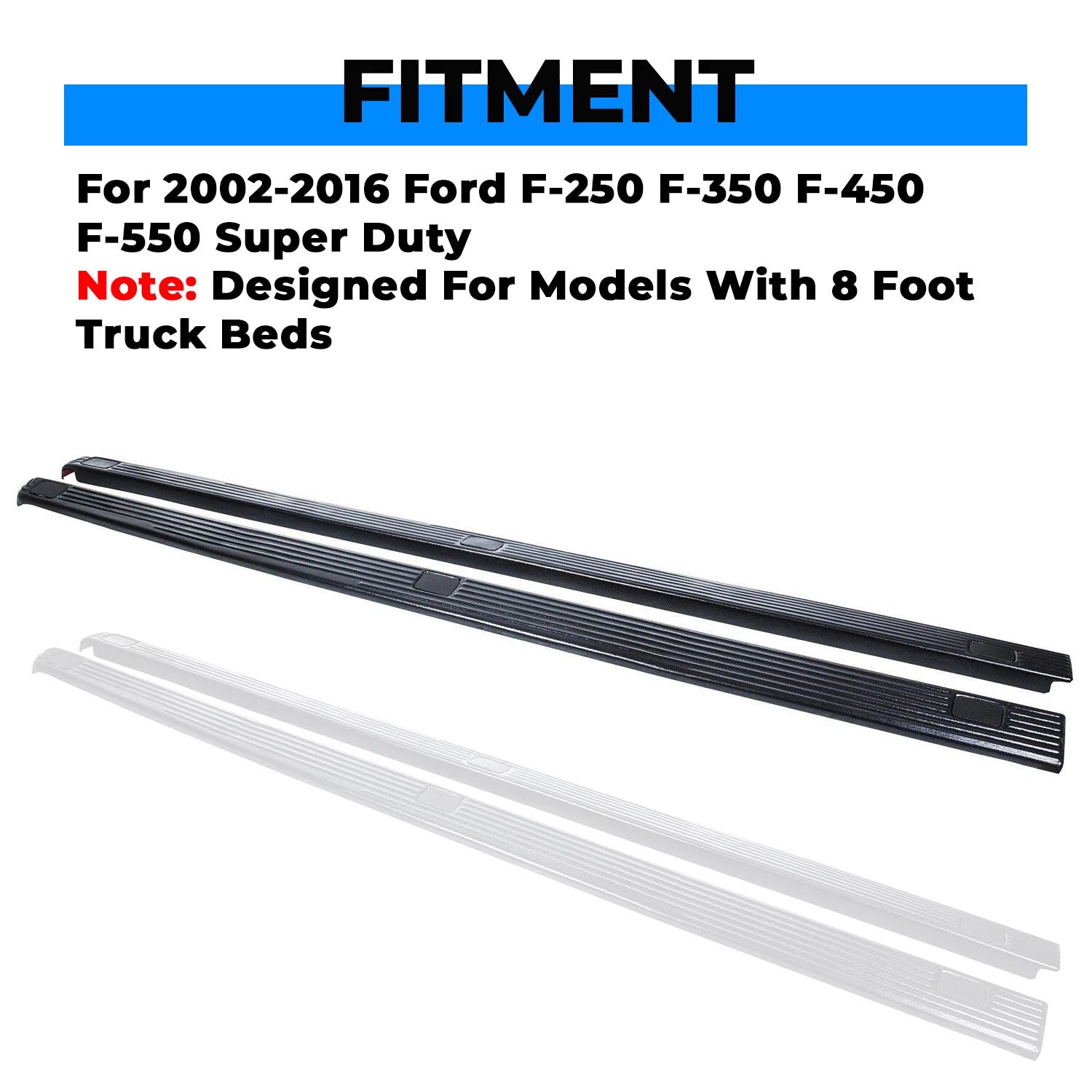 Set of 2 Side Rail Top Molding Covers for Ford F250 F350 Super Duty (2002–2016)