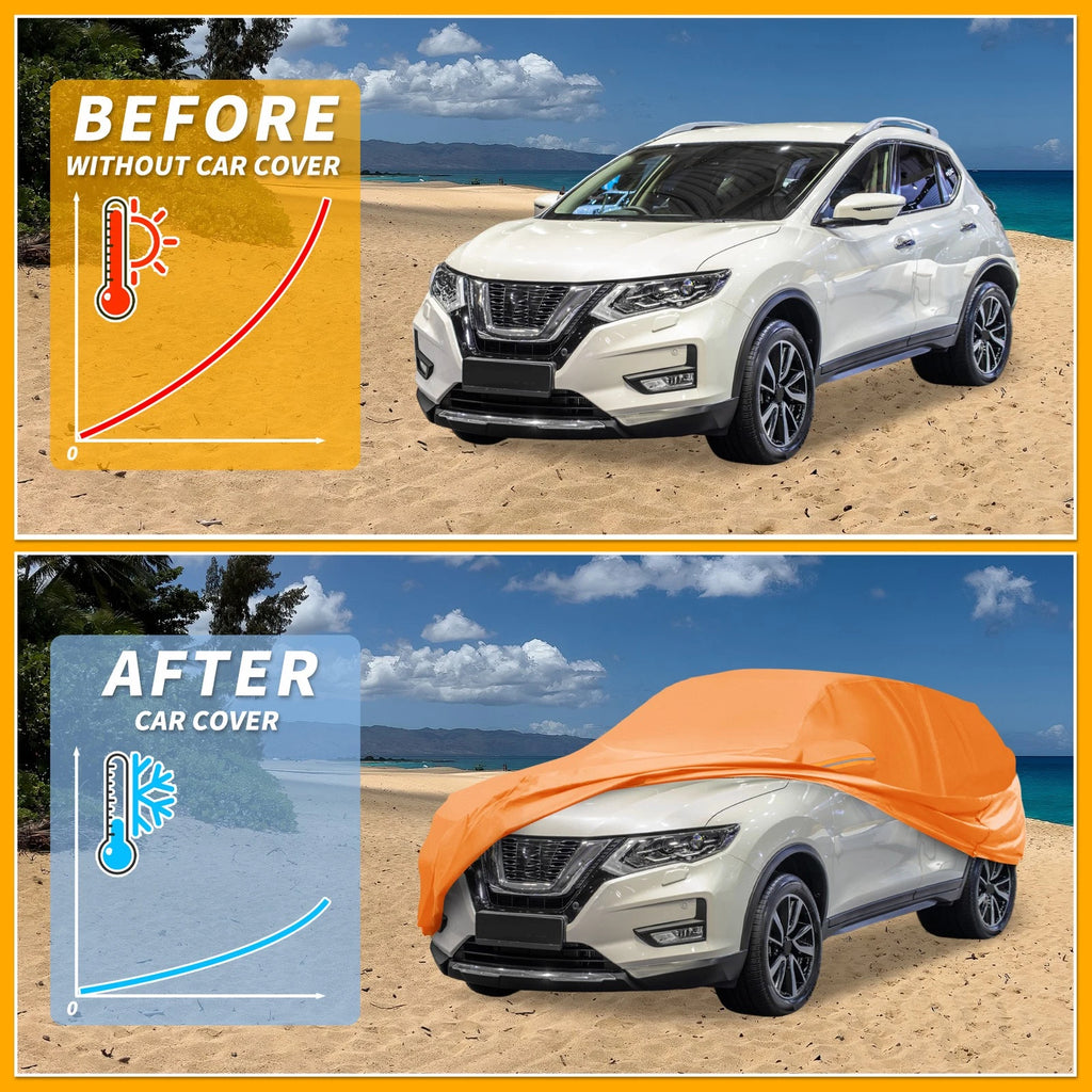 Waterproof Car Cover for Nissan X-TRAIL (All Weather, Orange, Zipper)