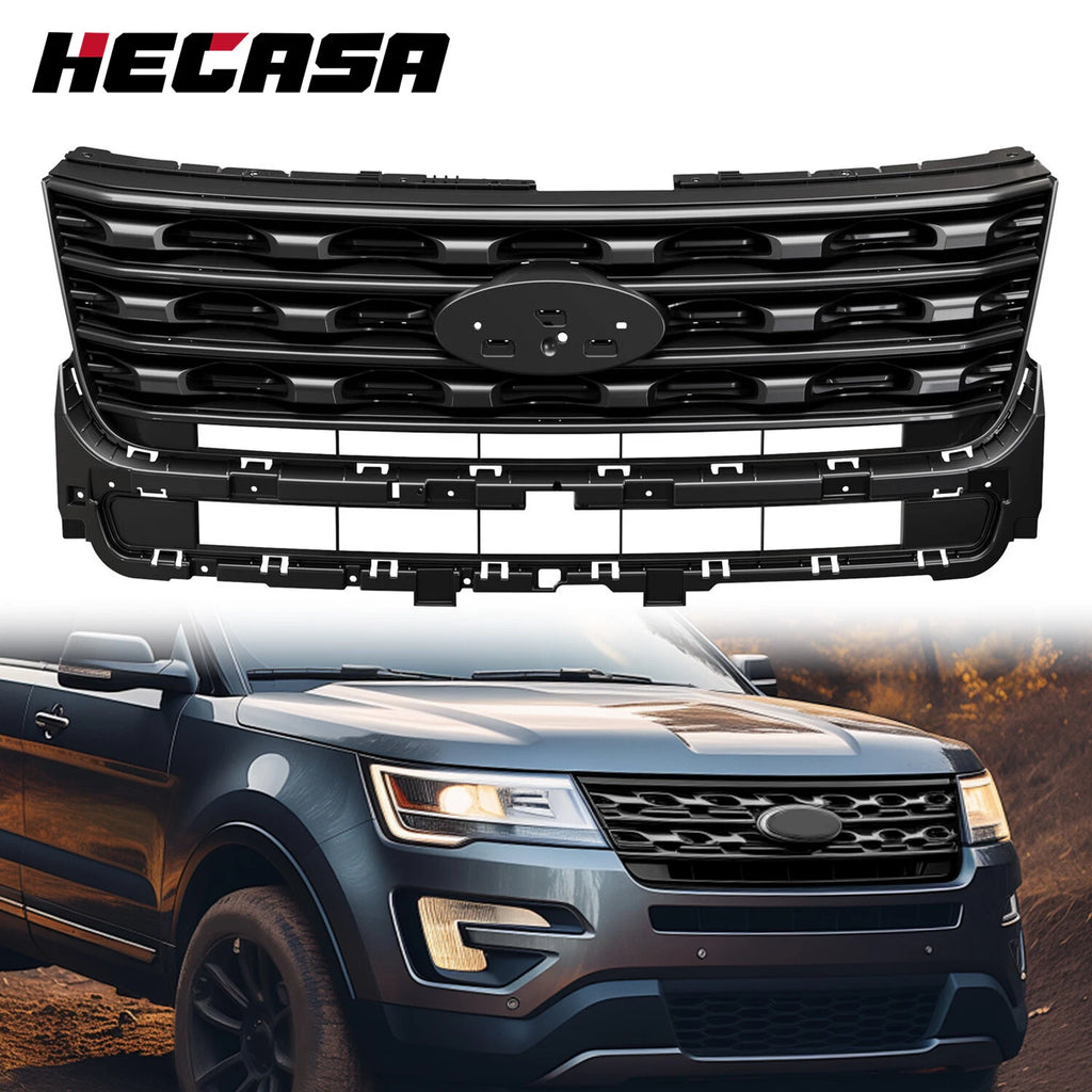 Front Bumper Upper Grille for Ford Explorer (2016–2017) Glossy Black